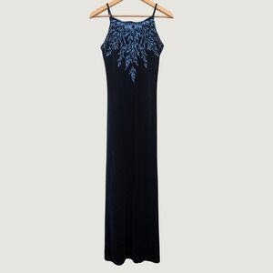 Status Collection Dress Small Black Velvet Blue Flame Glitter Prom Whimsigoth